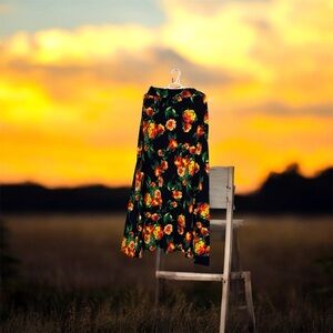 Floral A-Line Skirt in Black and Green